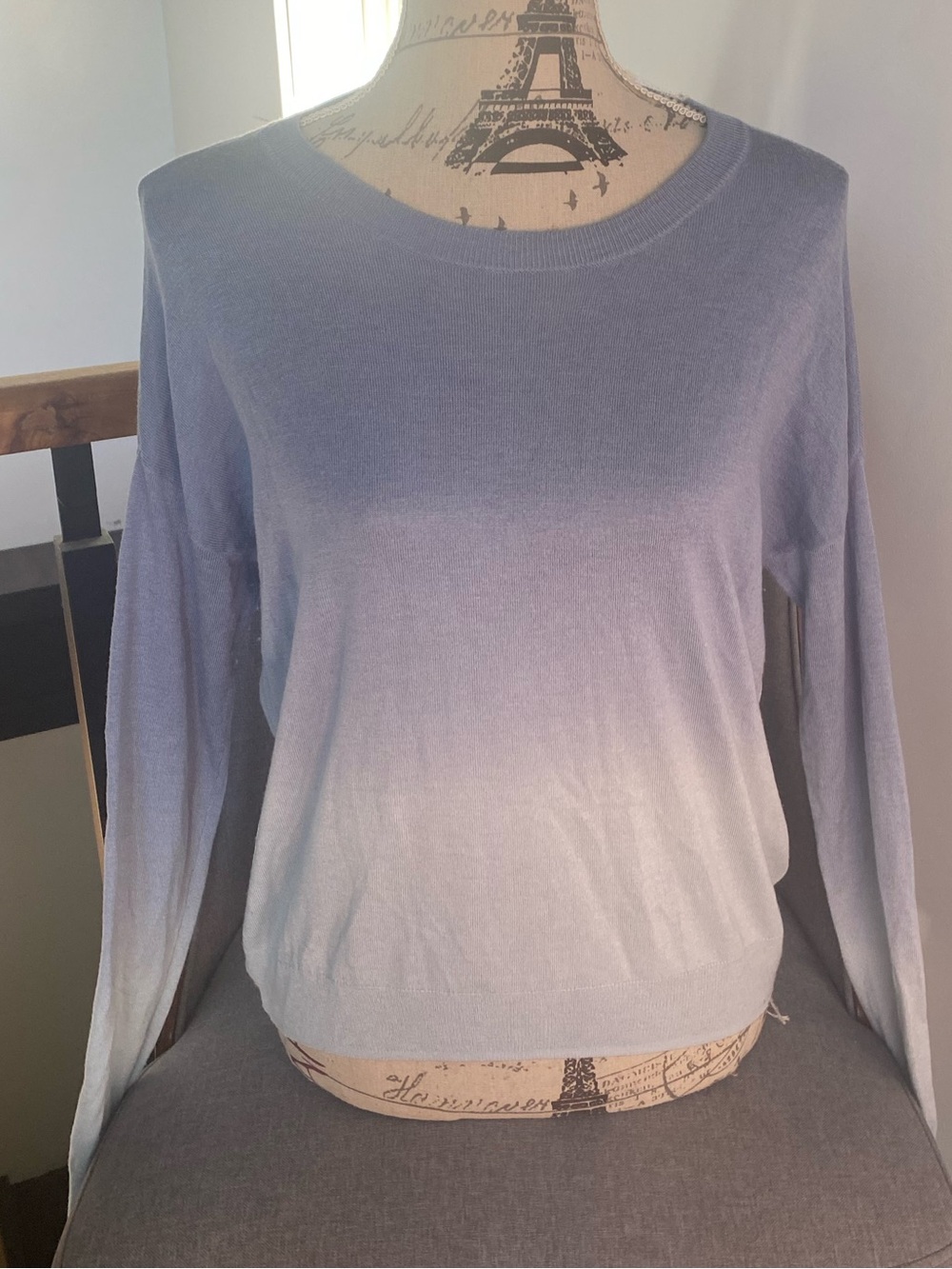 Splendid Blue-to-White Ombre Long Sleeve Crewneck Sweater